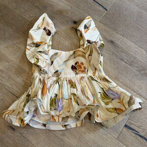 Eugenia Fernández Floral Linen Ruffle Top Blouse